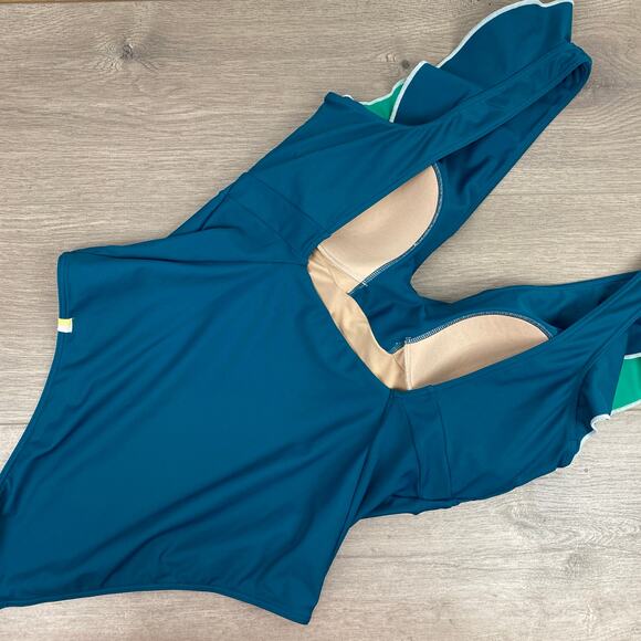 Summersalt Green Seaglass&Seaweed The Ruffle Backflip Swimsuit Sz.10 - Picture 10 of 15